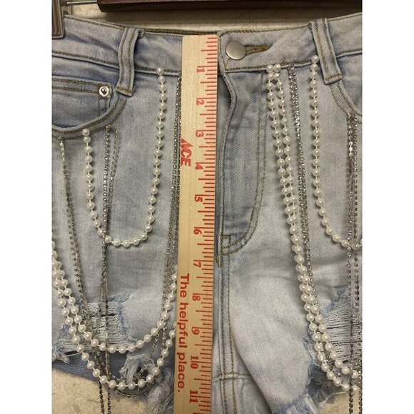 NEW! Fashion Nova Material Girl World Embellished  Jean Shorts Women's Small - Picture 7 of 12